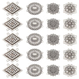 40Pcs 4 Style Tibetan Style Alloy Multi Strand Links, Flower & Rhombus & Oval, Antique Silver, 26.5~43x27~31x4~6.5mm, Hole: 1.6~2mm, 10 pcs/style