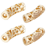 6Pcs Brass Micro Pave Cubic Zirconia Beads, Hollow, Tube with Heart, Real 18K Gold Plated, 21.5x6mm, Hole: 3.5mm