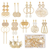 DIY Geometry Dangle Stud Earring Making Kit, Including Alloy & Brass & 201 Stainless Steel Flat Round & Oval & Bar Link Connectors & Pendants, Glass Pearl Beads, Brass Post Earring Findings, Golden, 134Pcs/box