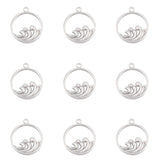 10Pcs 304 Stainless Steel Pendants, Flat Round with Sea Wave, Stainless Steel Color, 21x18x1.5mm, Hole: 1.5mm