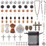 DIY Rosary Necklace Making Kit, Including Alloy Cross Pendants & Link Connectors, Natural Lava Rock & Wood & Acrylic Beads, Mixed Color