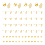 100Pcs 304 Stainless Steel Stud Earring Findings, Flat Round Earring Settings, with 100Pcs Ear Nuts, Golden, 8x0.3mm, Pin: 0.7mm