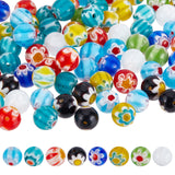 160Pcs 8 Colors Handmade Millefiori Lampwork Beads Strands, Round, Mixed Color, 8mm, Hole: 1.2mm, 20pcs/color