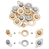 304 Stainless Steel Snap Clasps, Flat Round, Golden & Stainless Steel Color, 15x9x5mm, Hole: 1.5mm and 2mm, 2 colors, 6pcs/color, 12pcs/box