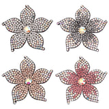 4Pcs 4 Color Imitation Leather Cloth Iron on/Sew on Patches, with Rhinestone, for Bag, Shoe, Clothes Accessories, Flower, Mixed Color, 48x50x5mm, 1pc/color