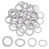 40Pcs 2 Style 304 Stainless Steel Linking Rings, Laser Cut, Textured, Round Ring, Stainless Steel Color, 20pcs/style