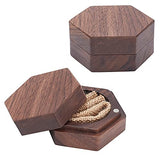 Hexagon Wooden Finger Ring Boxes, Wedding Rings Gift Case with Magnetic Clasps, for Wedding Valentine's Day, Coconut Brown, 5x5.6x2.85cm