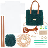 DIY Knitting Crochet Bags Kits, Including Yarn, Mesh Plastic Canvas Sheets, Bag Handles, Bag Strap Chains, Knitting Needles, Thread, Magnetic Clasp, Labels, D Ring, Dark Green