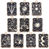 20Pcs 10 Style Alloy Enamel Pendants, Light Gold, Rectangle with Tarot, Black, 28x18x1.4mm, Hole: 1.6mm, 2pcs/style