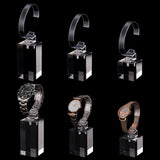 3Pcs 3 Styles C-Shaped Single Watch Display Stands, Bracelet Display Rack Holder Stand for Counter/Showcase Use, Clear, 4x6x12.4~16.5cm, 1pc/style