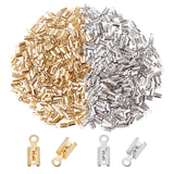 400Pcs 2 Style Brass Folding Crimp Cord Ends, Platinum & Golden, 8x3~3.5mm, Hole: 1mm