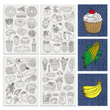 4 Sheets 11.6x8.2 Inch Stick and Stitch Embroidery Patterns, Non-woven Fabrics Water Soluble Embroidery Stabilizers, Food, 297x210mmm