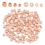 200Pcs 4 Style Brass Corrugated Beads, Long-Lasting Plated, Round, Real Rose Gold Plated, 3~6x2~5mm, Hole: 1.2~2mm, 50pcs/style