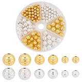 190pcs 6 Style Brass Beads, Textured, Round, Golden & Silver, 6~10mm, Hole: 1.4~1.8mm