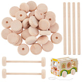 30Pcs Schima Wood Vehicle Wheels, Toy Making Accessories, Flat Round, with 15Pcs Schima Wood Sticks, BurlyWood, Wheel: 2.55x1cm, Hole: 4.5mm, Sticks: 10x0.5cm