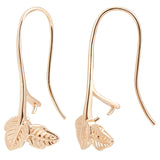 20Pcs Brass Earring Hooks, Ear Wire for Half Drilled Beads, Leaf, Nickel Free, Real 18K Gold Plated, 30x12mm, Pin: 1mm