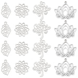 16Pcs 4 Style 201 Stainless Steel Pendants, Laser Cut, Manual Polishing, Plant, Stainless Steel Color, 4pcs/style
