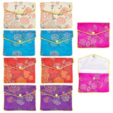 10Pcs 5 Colors Embroidery Damask Cloth Pouches, with Snap Button and Zipper, Small Gift Bags for Jewelry, Mixed Color, 10.2x12.5cm, 2pcs/color