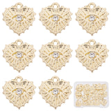Alloy Charms, with Crystal Rhinestone, Texured, Heart with Evil Eye, Real 18K Gold Plated, 15x15x2mm, Hole: 1.5mm, 22pcs/box