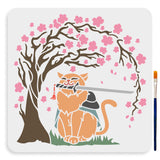 1Pc PET Hollow Out Drawing Painting Stencils, with 1Pc Art Paint Brushes, for DIY Scrapbook, Photo Album, Cat Shape, 300x300mm