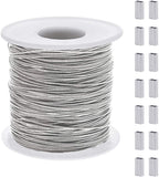 304 Stainless Steel Wire, with Rectangle Aluminum Slide Charms/Slider Beads, Stainless Steel Color, 20 Gauge, 0.8mm, about 393.7 Feet(120m)/roll