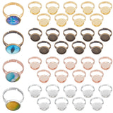 40Pcs 4 Colors Adjustable Brass Ring Components, Pad Ring Findings, with Flat Round Cabochon Bezel Settings, Mixed Color, Tray: 12mm, 17mm, 10pcs/color