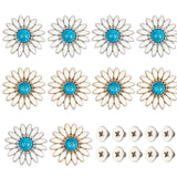 10 Sets 2 Colors Zinc Alloy Enamel Buttons, with Synthetic Turquoise and Iron Screws, for Purse, Bags, Leather Crafts Decoration, Sunflower, Deep Sky Blue, 32x8mm, Hole: 2.5mm, 5 sets/color