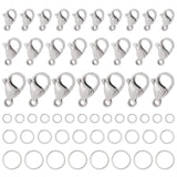 120Pcs 3 Styles 304 Stainless Steel Lobster Claw Clasps with 120Pcs 3 Styles Open Jump Rings, Stainless Steel Color, Clasp: 9~15x6~9x3~4mm, Hole: 1~2mm; Jump Rings: 4~8x0.7mm(21 Gauge), Inner Diameter: 2.6~6.6mm