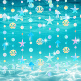 3 Bags 3 Style Paper Under the Sea Garland, Hanging Streamer, for Ocean Theme Festive & Party Decoration, Jellyfish & Shell & Starfish Pattern, Mixed Patterns, 4000mm/strand, 1 strand/bag, 1 bag/style