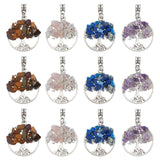 32Pcs 4 Style Alloy European Dangle Charms, with Natural Mixed Gemstone Chips, Flat Round with Tree, 38mm, Hole: 4mm, 8pcs/style