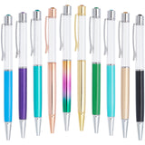10Pcs 10 Colors Aluminum Ballpoint Pen, with Plastic Crystal & Empty Penholder, for Writing Compatible, School Office Supply Gift, Mixed Color, 145~148x12x9.5mm, 1pc/color