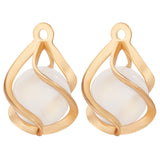 20Pcs Brass Twist Teardrop Cage Pendants, with WhiteSmoke Cat Eye Beads, Nickel Free, Real 18K Gold Plated, 19x11x10.5mm, Hole: 1.5mm