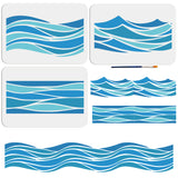 1 Set Wave Theme PET Hollow Out Drawing Painting Stencils, with 1Pc Art Paint Brushes, for DIY Scrapbook, Photo Album, Mixed Shapes, 297x210mm, 3pcs/set