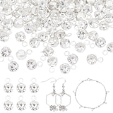 100Pcs Brass Crystal Rhinestone Charms, Flat Round, Silver, 5.5x3.5x2.5mm, Hole: 1mm