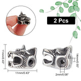 304 Stainless Steel Beads, Wolf Head, Antique Silver, 14x11x11mm, Hole: 2mm, 2pcs/box