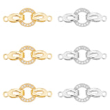 6 Sets 2 Colors Brass Micro Pave Cubic Zirconia Fold Over Clasps, Oval, Platinum & Golden, 25.5mm, Hole: 1.2mm, 3set/color