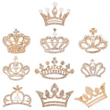 9Pcs 9 Styles Crystal Rhinestone Crown Brooches, Exquisite Alloy Rhinestone Lapel Pins for Shirts Dresses, Light Gold, 24~36x34~52x9~14mm, 1pc/style