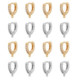 16Pcs 2 Colors Brass Micro Pave Cubic Zirconia Huggie Hoop Earring Findings, with Horizontal Loop, Ring, Clear, Mixed Color, 13.5x12x2.5mm, Hole: 1mm, Pin: 0.8mm, 8Pcs/color