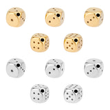 10Pcs 2 Colors 304 Stainless Steel Beads, Dice, Golden & Stainless Steel Color, 10x10x10mm, Hole: 2mm, 5pcs/color