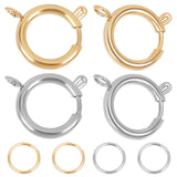 10Pcs 2 Colors 304 Stainless Steel Spring Ring Clasps, Flat Round, with 20Pcs 2 Colors 304 Stainless Steel Open Jump Rings, Mixed Color, Clasps: 12~24x12~21x1.2~3mm, Hole: 3mm