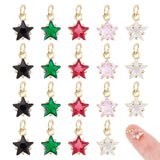 20Pcs 5 Colors Brass Micro Pave Cubic Zirconia Pendants, with Jump Ring, Real 18K Gold Plated, Star, Mixed Color, 11x8.5x5mm, Hole: 3.2mm, 4pcs/color