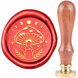 Brass Wax Seal Stamp, with Wood Handle, Golden, for DIY Scrapbooking, Mushroom Pattern, 20mm