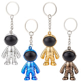 4Pcs 4 Colors Plastic Astronaut Keychains, Electroplated, with Iron Key Rings, Mixed Color, 10.3cm, 1pc/color