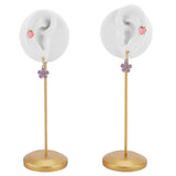 2Pcs 2 Styles Resin Ear Shaped Earring Stud Display Stands, Jewelry Holder for Earrings with Golden Plated Metal Base, WhiteSmoke, 5.4x5.75x19cm, Hole: 1.5mm, 1pc/style