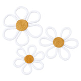 3Pcs 3 Style Boho Daisy Flower Woven Macrame Cotton Wall Decorations, for Baby Girls Kids Home Decor, White, 147~202x152~234x14~15.5mm, 1pc/style