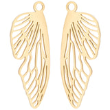 8Pcs Ion Plating(IP) 316 Surgical Stainless Steel Pendants, Insect Wing, Real 24K Gold Plated, 21.5x8x0.5mm, Hole: 1.2mm