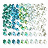 100Pcs 5 Colors Transparent Glass Charms, Glitter Gold Powder, Teardrop, Green, 9x6x5mm, Hole: 1mm, 20pcs/color