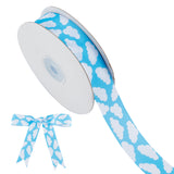 20 Yards Flat Cloud Printed Polyester Grosgrain Ribbons, Deep Sky Blue, 25x0.3mm