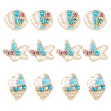 12Pcs 3 Style Handmade Ornament Accessories, Plastic Beaded Appliques, with Rhinestone, for DIY Clothes, Bag, Shoes Decoration, Starfish & Conch & Shell Shape, Mixed Color, 32~45x29~40x7~10mm, 4pcs/style