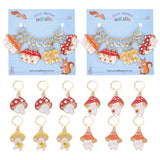 Autumn Theme Alloy Enamel Mushroom Elf Charm Locking Stitch Markers, Golden Tone 304 Stainless Steel Lobster Claw Clasp Locking Stitch Marker, Mixed Color, 4cm, 12pcs/set